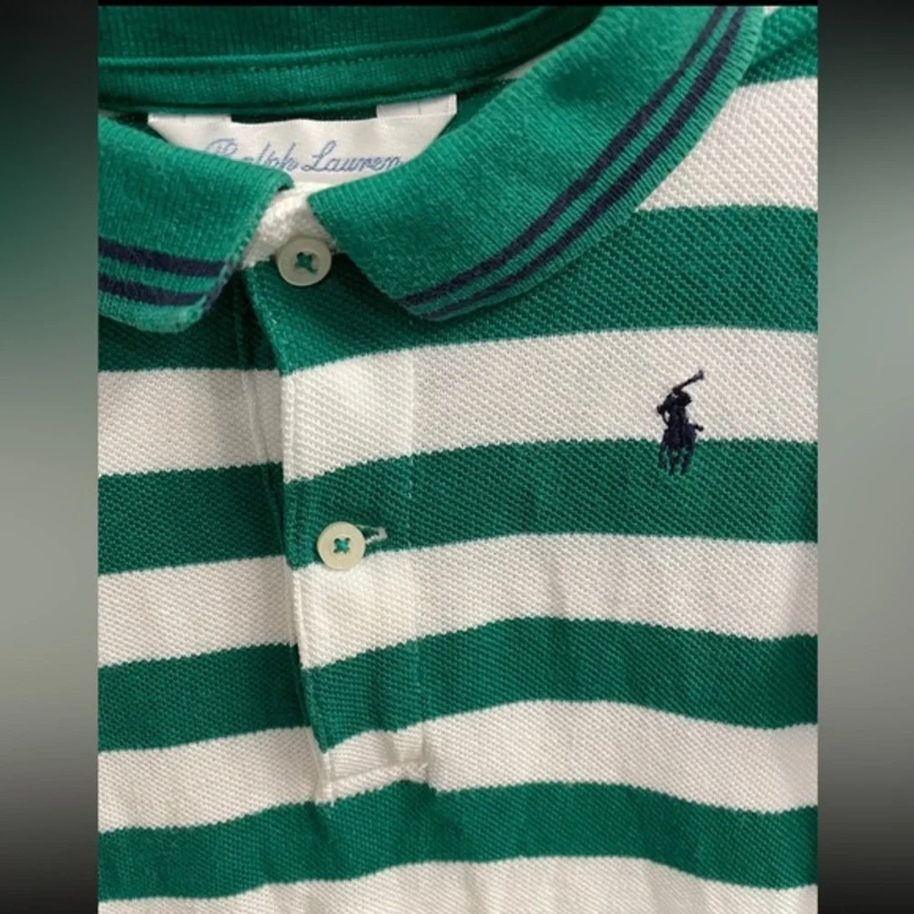 Ralph Lauren Striped Pony Logo‎ One Piece Cotton Romper Green White Baby 9 Month